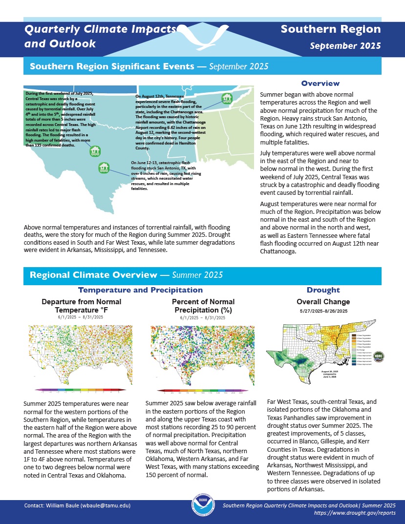 Example image of the quarterly climate impact and outlook report.