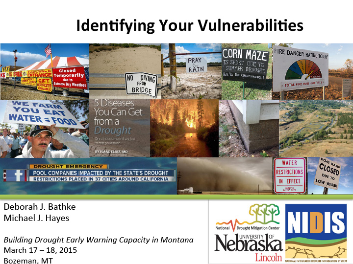 title slide from presentation on identifying vulnerabilities caused by droughts in Montana
