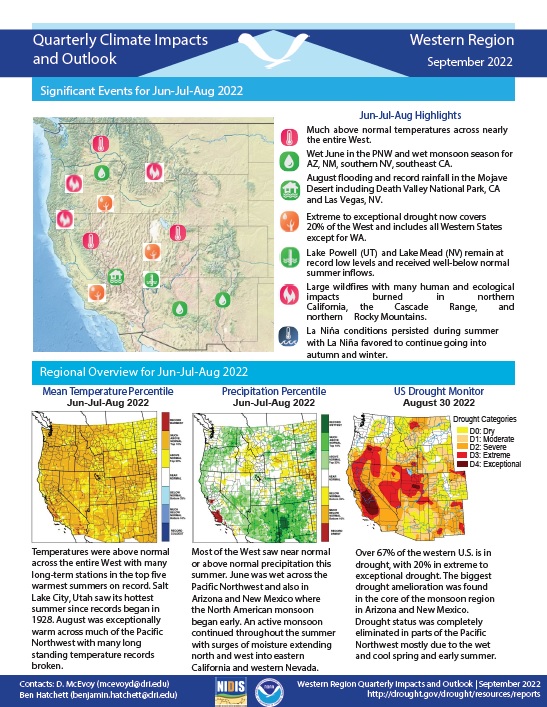 Quarterly Climate Impacts and Outlook report for the Western region.