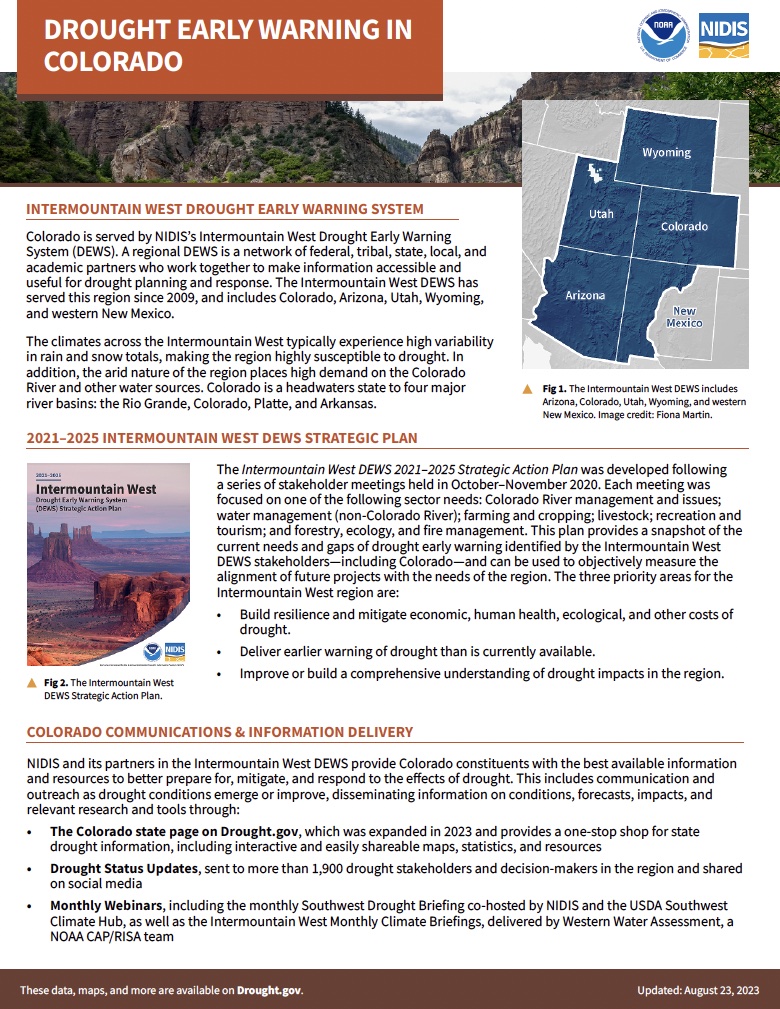 Preview of the Colorado Drought Early Warning Fact Sheet.