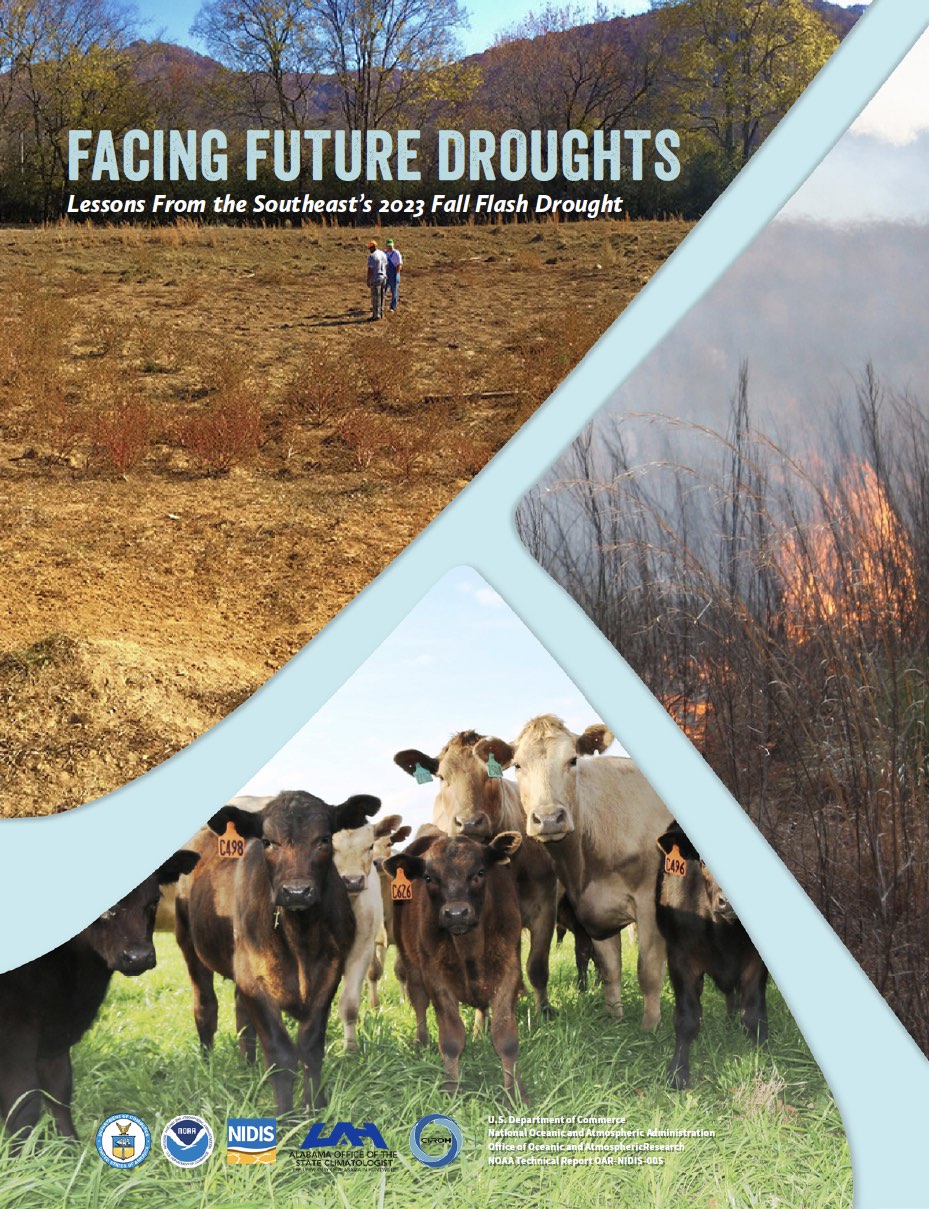 Cover page of the Southeast 2023 flash drought assessment, showing impact photos from the flash drought.