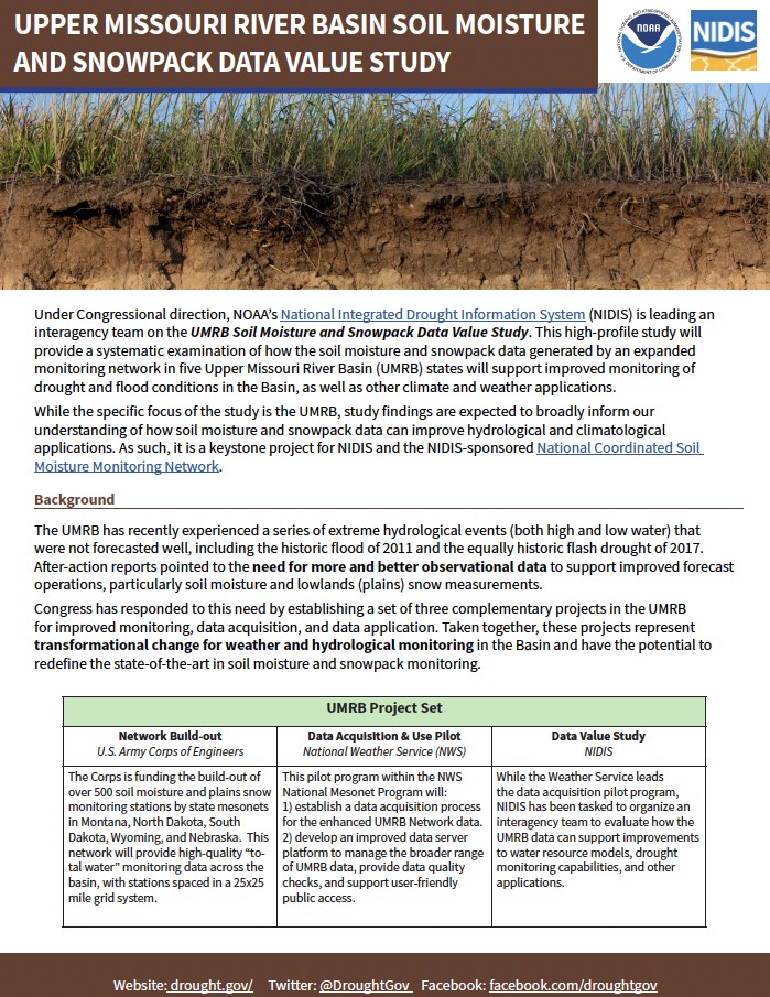 The Data Value Study fact sheet provides background information and outlines the approach to this NIDIS-led study.