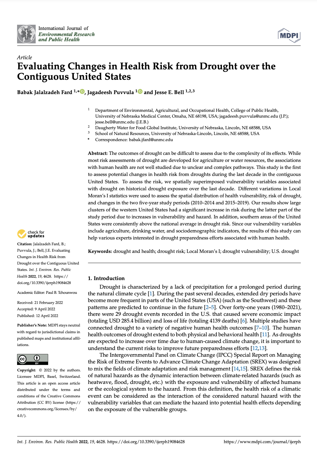 A NIDIS-funded research study on on evaluating changes in health risk from drought was published in the International Journal of Environmental Research and Public Health.