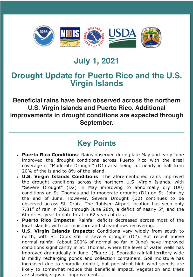 Preview of the July 1 Puerto Rico and U.S. Virgin Islands drought status update email