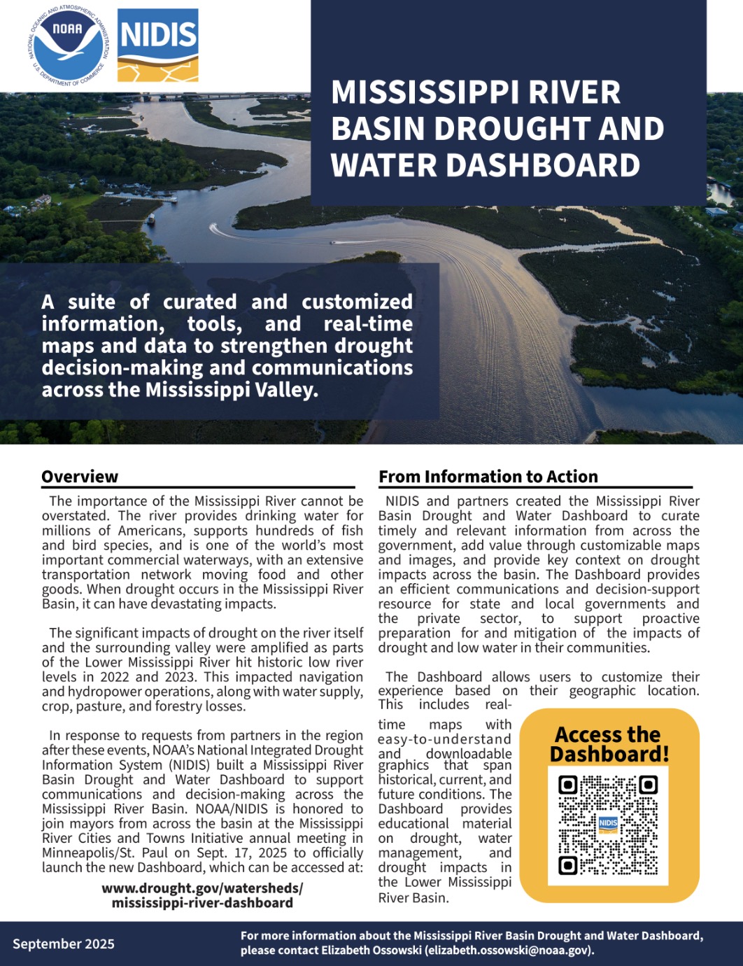 First page of the fact sheet on the Mississippi River Basin Drought and Water Dashboard.
