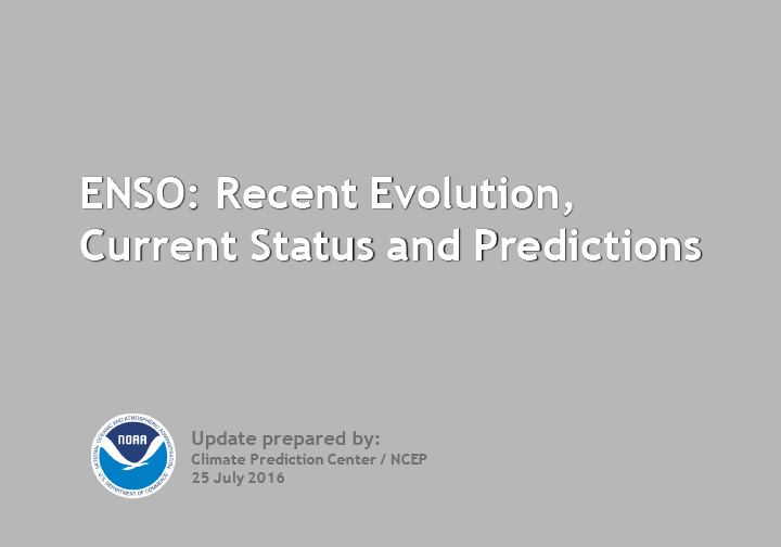 Title slide from presentation on ENSO: Recent Evolution, Current Status and Predictions