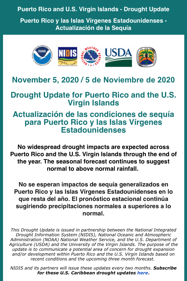 Preview of the Email Drought Update for Puerto Rico and the U.S. Virgin Islands