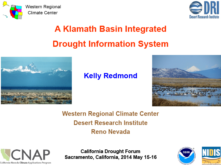 First slide of presentation on a Klamath Basin Integrated Drought Information System