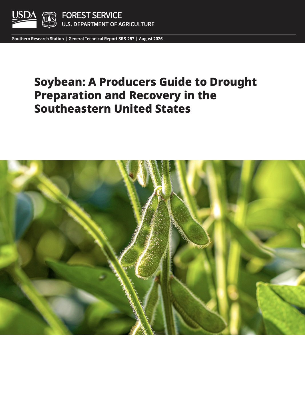 Cover page of the report, Soybean: A Producer's Guide to Drought Preparation, Management, and Recovery in the Southeastern United States.