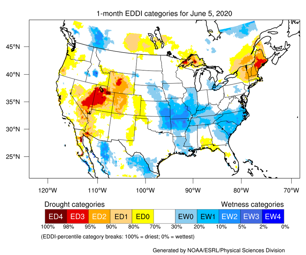 Evaporative Demand Drought Index, 1 month, NOAA/ESRL/Physical Sciences Laboratory (PSL)
