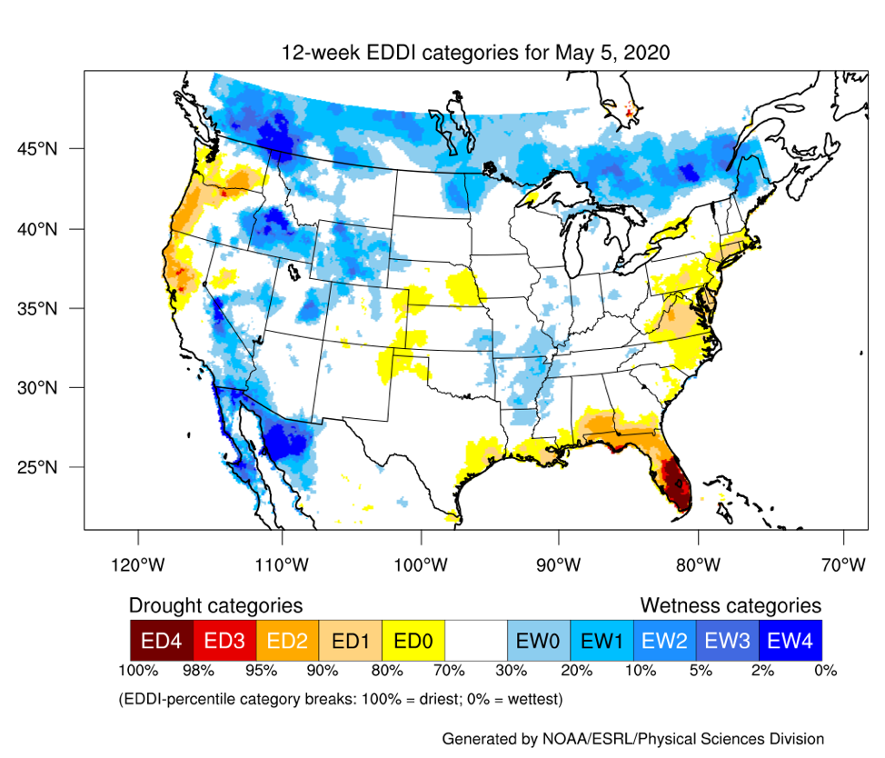 Evaporative Demand Drought Index, 12 week, NOAA/ESRL/Physical Sciences Laboratory (PSL)
