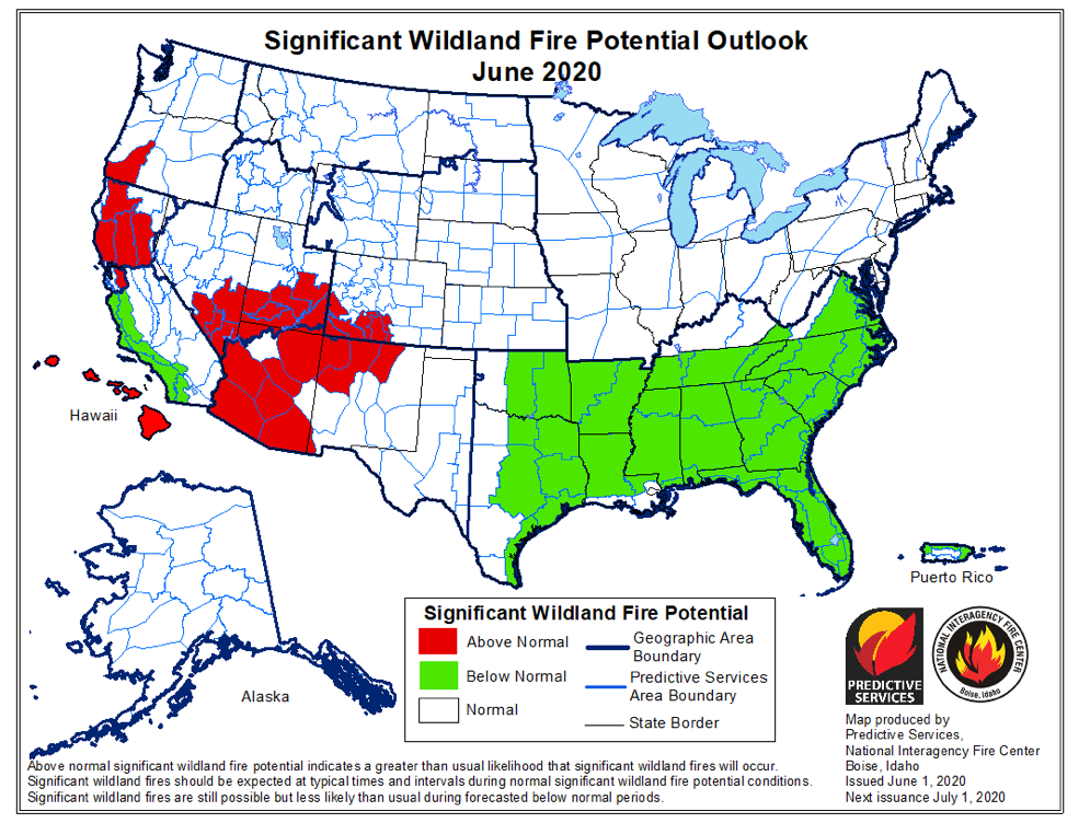 June 2020 Significant Wildland Fire Potential Outlook, National Interagency Fire Center