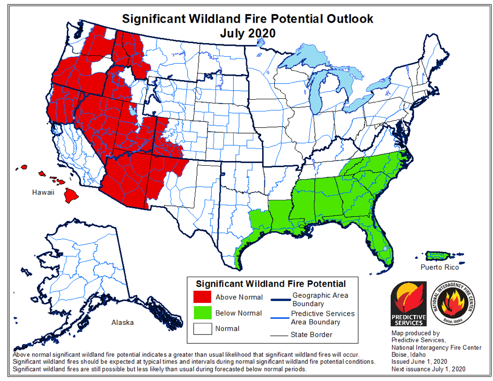 July 2020 Significant Wildland Fire Potential Outlook, National Interagency Fire Center