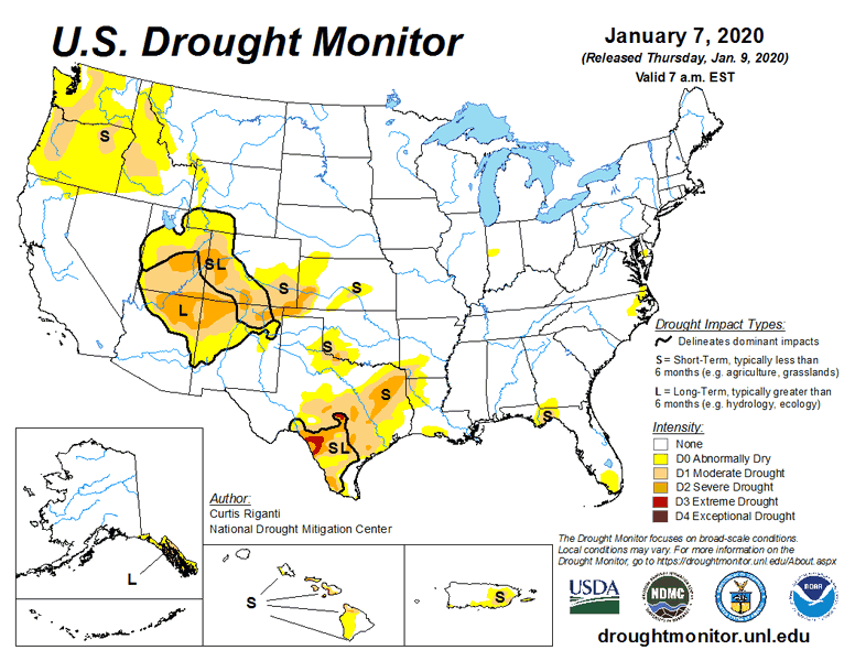 Animation displays the weekly drought maps published by the U.S. Drought Monitor for 2020
