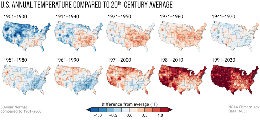 Parts of the United States have seen long-term precipitation trends toward warmer conditions over the 20th century. 
