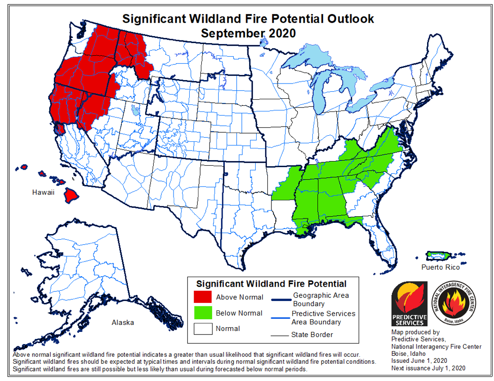 September 2020 Significant Wildland Fire Potential Outlook, National Interagency Fire Center