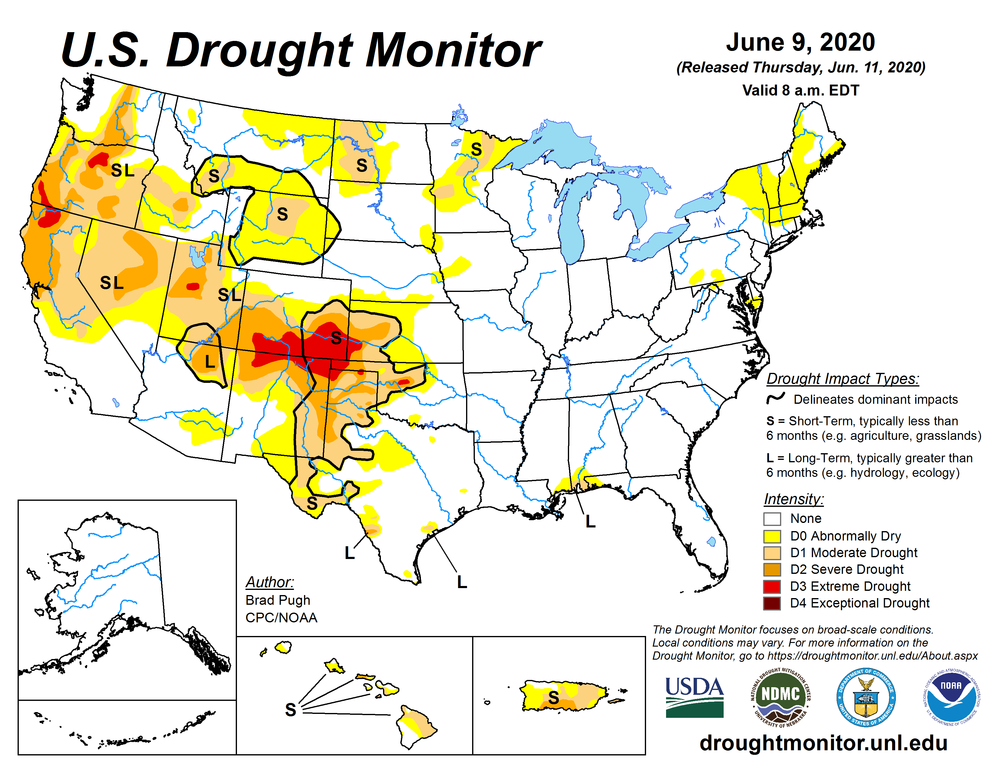 U.S. Drought Monitor from June 9, 2020, National Drought Mitigation Center