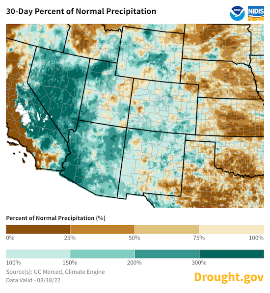 Much of the region, including western Texas, western Oklahoma, eastern New Mexico and southwestern Kansas, has received less than 25% of normal precipitation over the last 30 days. 