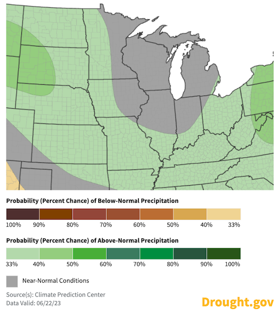 From June 30th to July 6th, odds favor near- to above-normal precipitation across the Midwest.