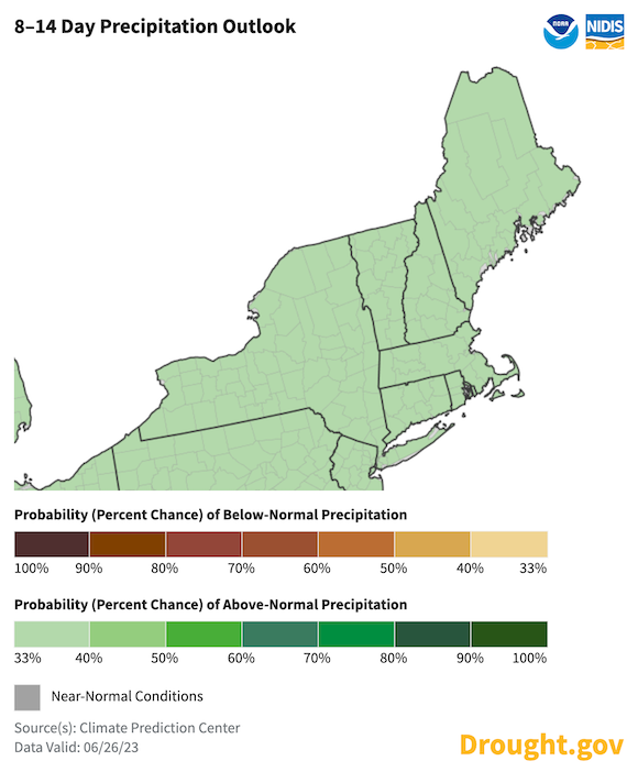 From July 4th to 10th, odds favor above-normal precipitation for New York and New England.