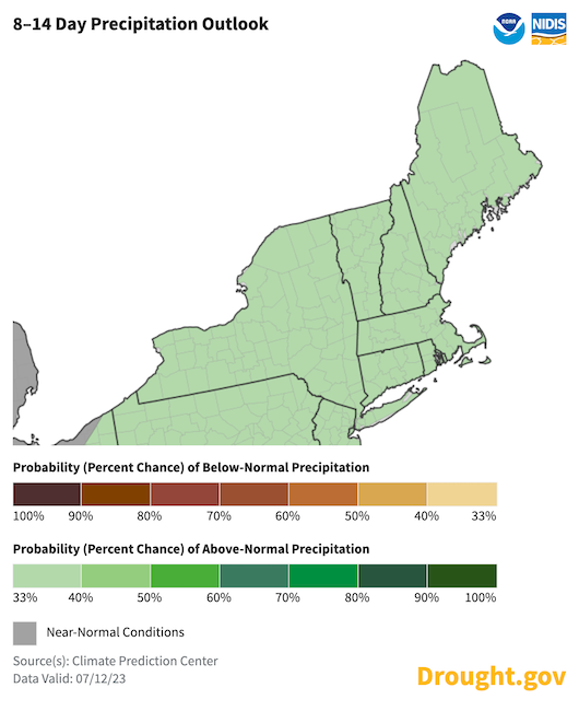 From July 20 to 26, odds favor above-normal precipitation for New York and New England.