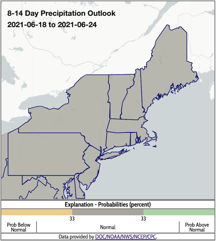 Climate Prediction Center 8-14 day precipitation outlook for the U.S., from June 18-24, 2021.