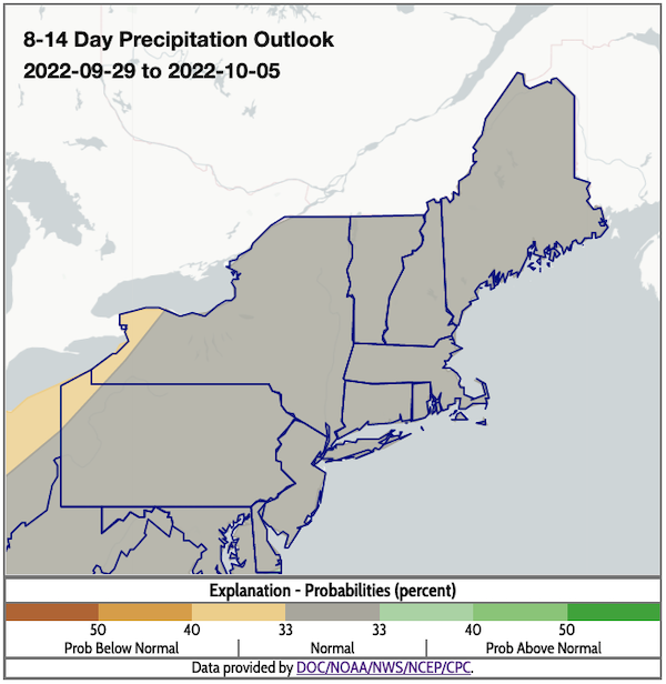 From September 29 to October 5, odds favor near-normal precipitation across the Northeast.