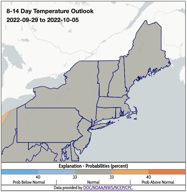 From September 29 to October 5, odds favor near-normal temperatures across the Northeast.