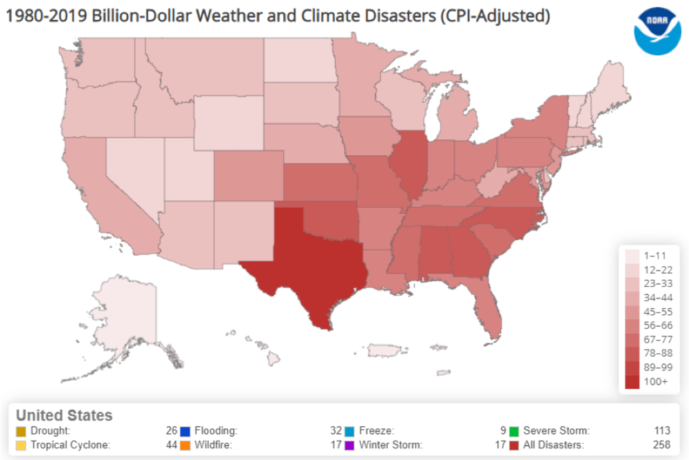 1980-2019: Billion-Dollar Weather and Climate Disasters (CPI Adjusted)