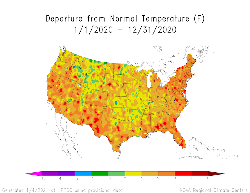 Year-to-date departure from normal temperature for the contiguous U.S. 