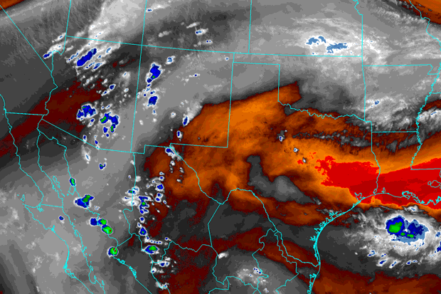 Water vapor animation for the afternoon of August 22, 2018 showing the monsoon circulation and thunderstorm formation.