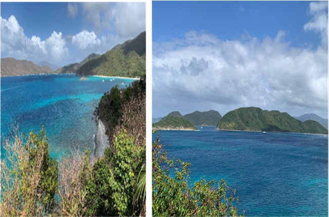 Mary’s Point, Trunk Bay on St John, USVI. hoto on the left from August 9, 2023, and on the right from January 14, 2024.