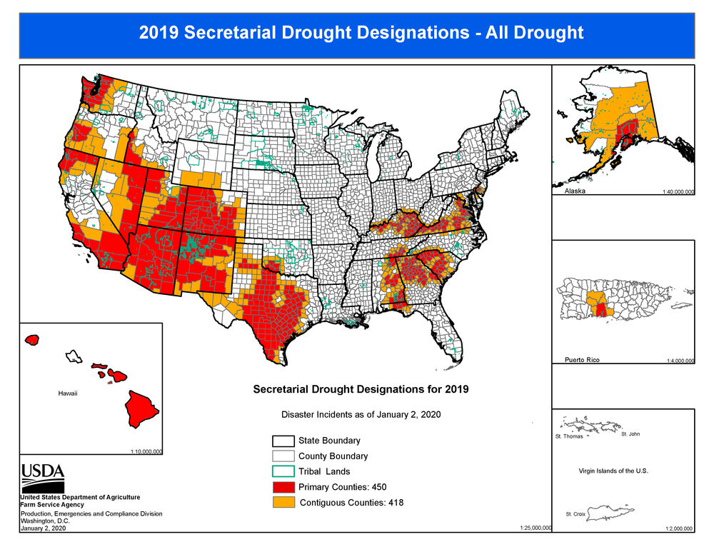 Map of USDA Drought Designated counties for 2019​