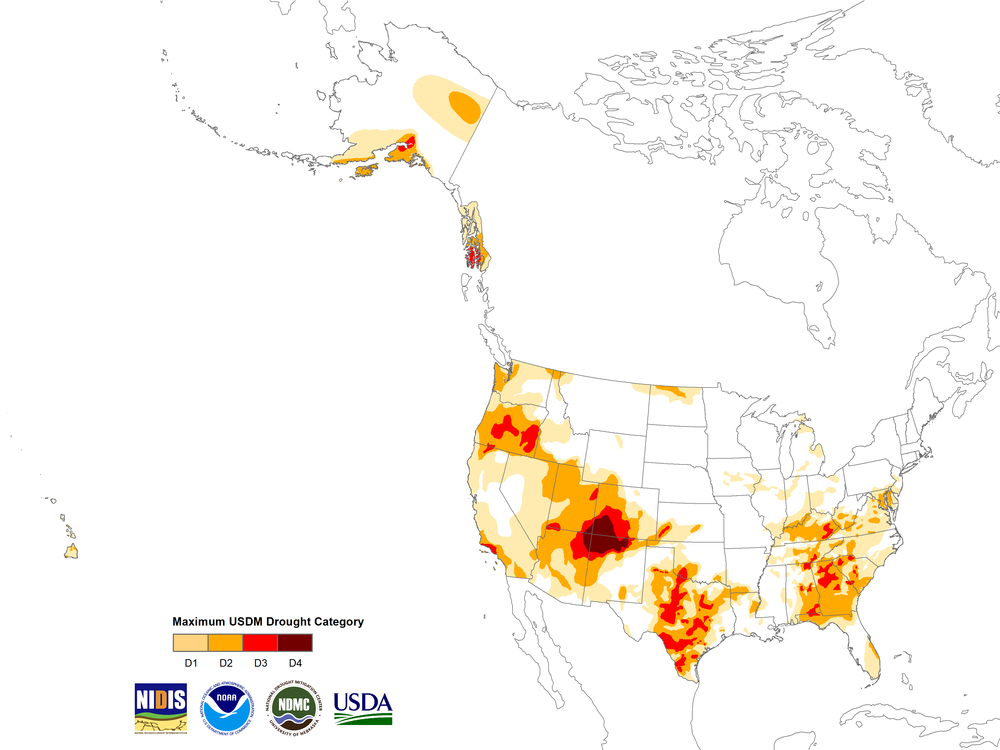 maximum weekly U.S. Drought Monitor category reached during 2019​