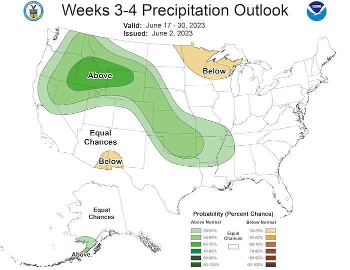 For June 17 to 30, the Northeast has equal chances of above- or below-normal precipitation.