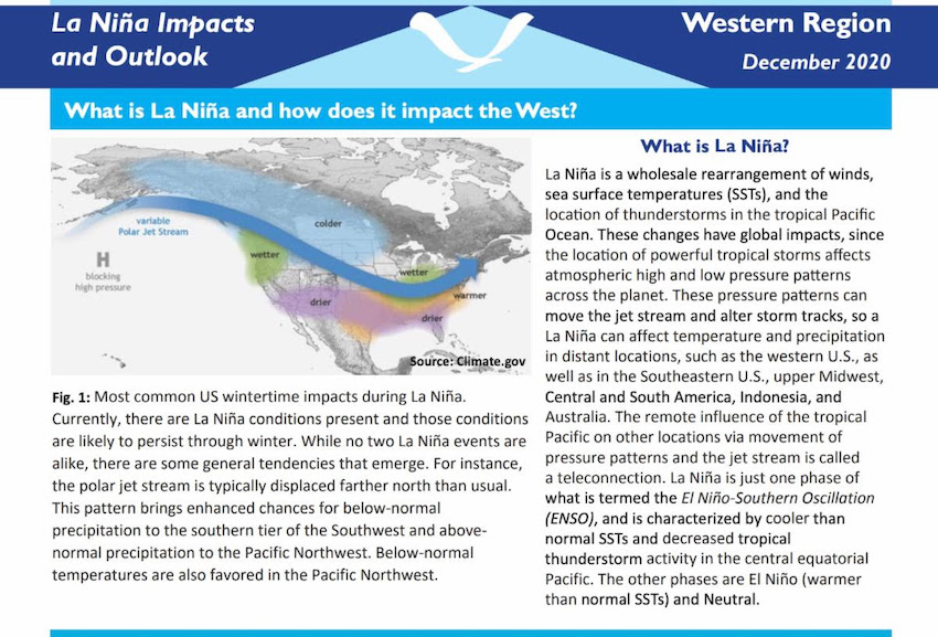 Preview of the December 2020 ENSO Outlook handout for the Westn