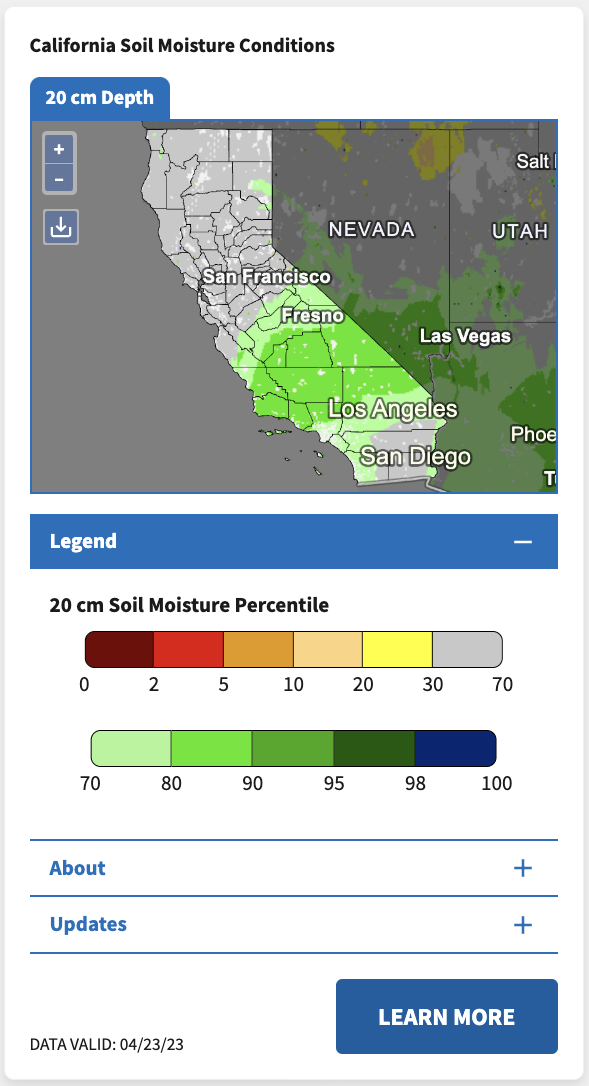 Soil moisture map from the California state page.