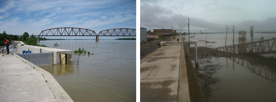 High water levels on the Mississippi River at Cairo, Illinois, in 2011. 