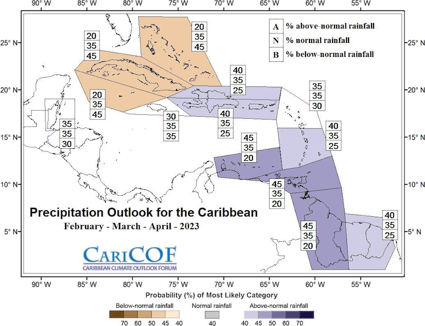 For Puerto Rico and U.S. Virgin Islands, there is a 75% chance for near- or above-average rainfall from February–April 2023.