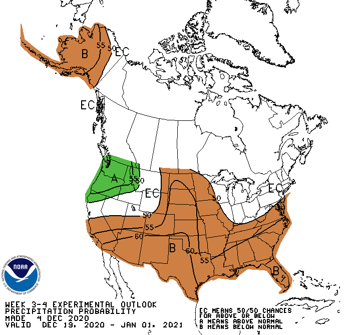 NOAA Climate Prediction Center week 3-4 precipitation outlook for the Northeast U.S.
