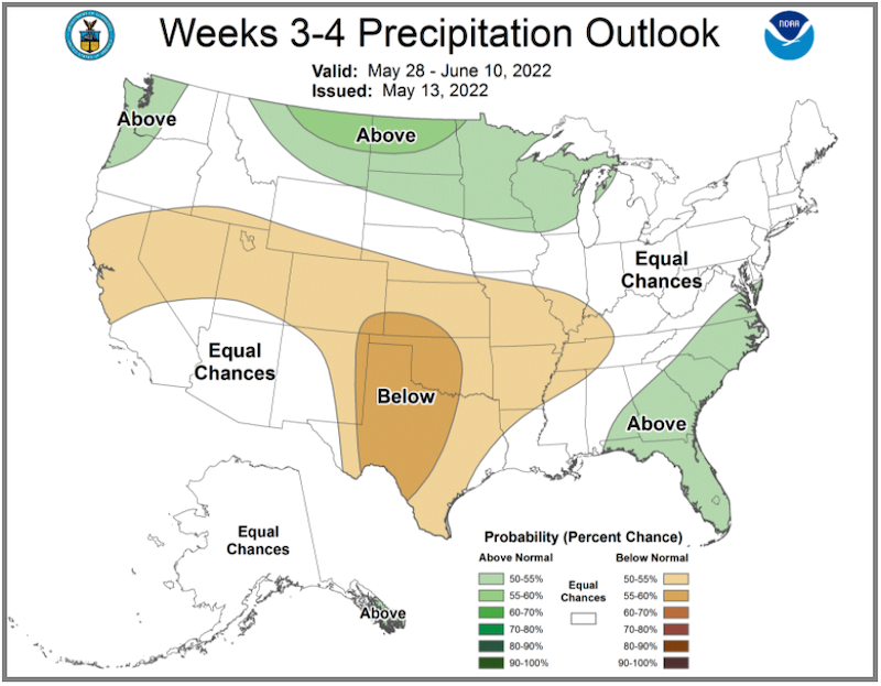 From May 28 to June 10, 2022, the entire Northeast has equal chances of above, below, and near normal precipitation.