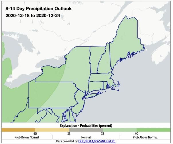 NOAA Climate Prediction Center 8-14 day precipitation outlook for the Northeast U.S.