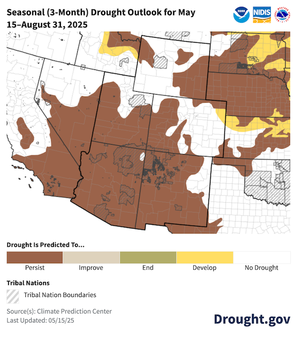 Existing drought is predicted to persist in much of the region over the next three months.