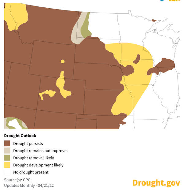 3-month drought outlook for the Missouri River Basin. From April 21 to July 31, drought is expected to persist or develop across much of the Missouri River Basin.