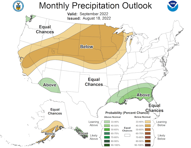 The monthly outlook for September 2022 shows equal chances of above or below normal precipitation for southern Arizona.