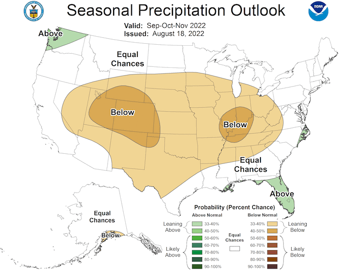 From September to November 2022, odds favor below-normal precipitation for most of Nevada (except northwest Nevada) and a small portion of eastern California.