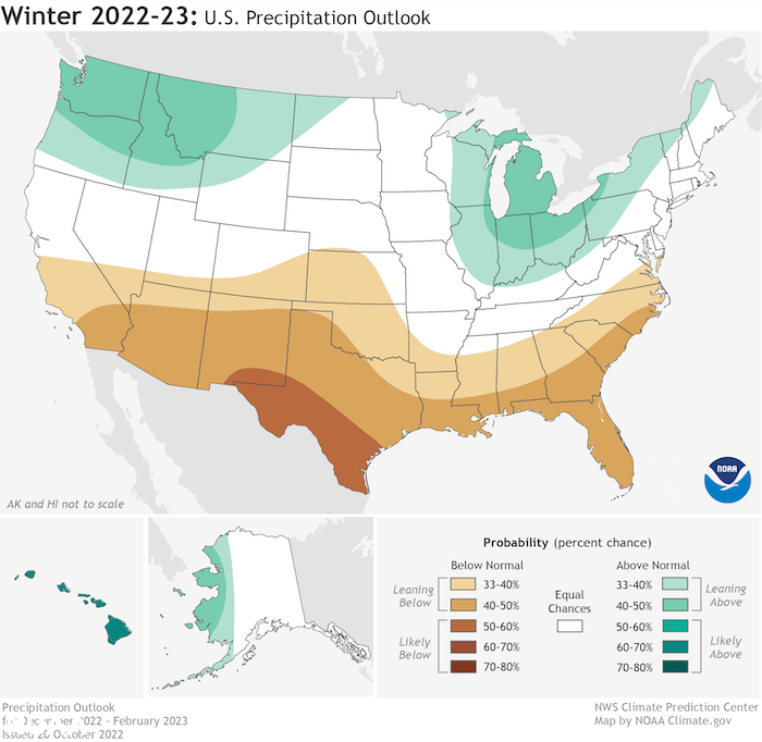 From December 2022 to February 2023, there is a greater chance for below-normal precipitation to continue across extreme southern portions of the region (Kansas) and above-normal precipitation across the Great Lakes Region.