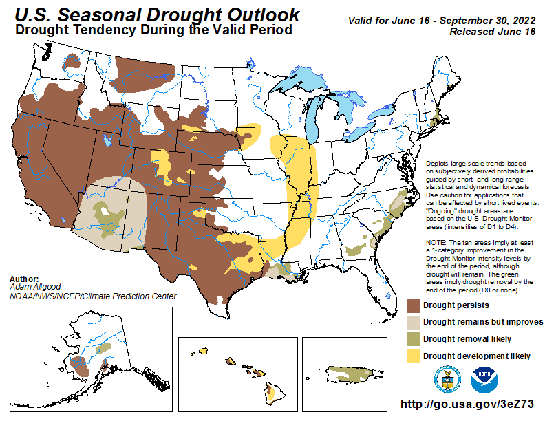 From June 16 to September 30, 2022, drought is likely to persist across California and Nevada.