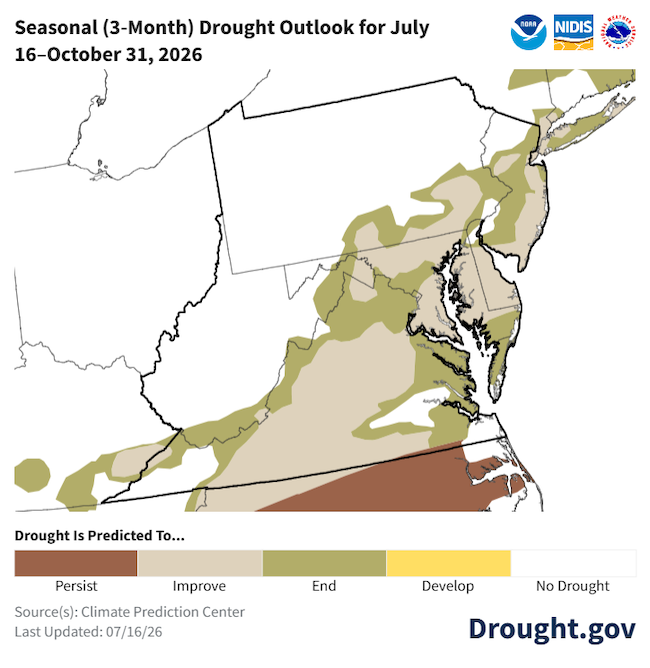 Drought is predicted to improve or be removed across the entire region over the next three months.