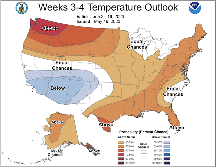 For June 3-16, odds favor above-normal temperatures across the region.